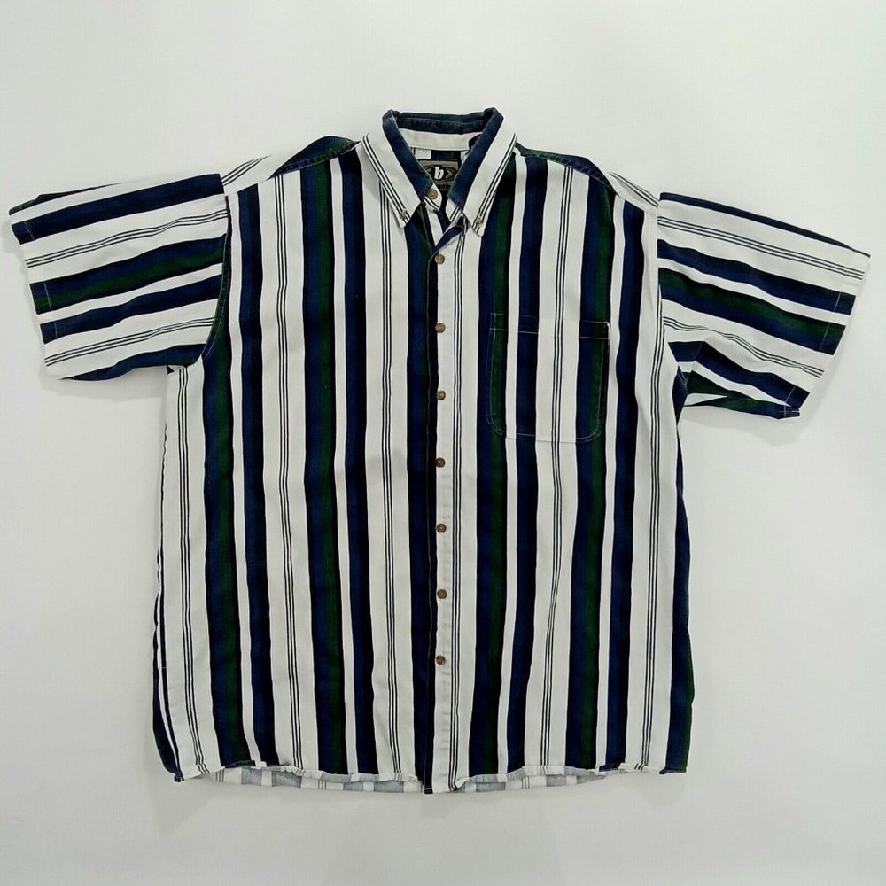 VTG 90's Bon Homme Mens SS Multicolor Vertical Stripes Button Front Shirt Sz XLT